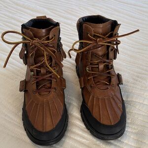 Polo Ralph Lauren Brown Leather Rain Snow Boots Leather Laces waterproof Soles